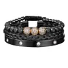 3pcs الفاخرة Micro Pave Cz Beads Royal Charm Men Men Link Bracelets Stainsal Steel Crystals Barkles Handmade Jewelry Gift295o