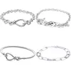 Bangle Me Link Pattern Chunky Infinity Noué Coeur-embelli Fermoir en Argent Sterling 925 Bracelet Fit Mode Bracelet Perle Charme 230907