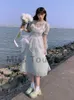 Summer Green Sweet Elegant Fairy Dress Lace France Vintage Party Mini Dresse Chiffon Casual Korean Style Retro 2022 230808