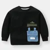 Sweats à capuche Sweats 2023 Printemps Automne Mode 2 3 4 5 6 7 8 10 Ans Enfants Noir Gris Denim Poche Couleur Patchwork Sweat Pour Enfants Bébé Garçon 230907