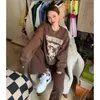 DeepTown Vintage Brown Graphic Blushirts Women Y2K 90S Streetwear Crewneck Bluzy HARAJUKU KOREAN OUNGIZE DŁUGO TOPS