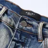 Cashew Amiirii – Jean violet pour hommes, Jean à la mode, Patch floral au genou, bleu clair, coupe Slim, 2023