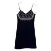 2023 Summer Black Solid Color Beaded Dress Sleeveless Square Neck Sequins Knee-Length Casual Dresses S3S01M142