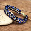 Charm Armbänder Handgemachte 6mm Blaue Tigerauge Steinperlen Geflochtene Frauen Männer Freundschaftsstrang Böhmischer Schmuck 230216 Drop Lieferung Dhou0