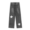 Jeans pour femmes Femmes Rétro Star Patch 2023 Automne Tendance High Street Hip Hop Neutre Couple Pantalon Droit Mi Taille Lâche