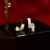 Brincos de parafuso prisioneiro na moda requintado 14k banhado a ouro geométrico irregular pérola para mulheres menina jóias zircônia s925 agulha de prata