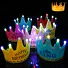 Chapeaux de fête éclairage couronne joyeux anniversaire pour enfants décorations garçon fille LED clignotant bandeaux casquette