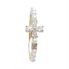 Cluster Rings Cross Pearl Ring Female French Fashion Hepburn 925 Sterling Silver Plated 14K Gold Inlaid Water Drop Zircon Jewelry