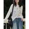Deeptown Style coréen surdimensionné Beige T-shirts femmes Vintage Streetwear lettre à manches longues haut femme Grunge en détresse T-shirts