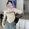 Deeptown Y2K KPOP BEIGE CROP ZIP SWEATER CARDIGAN WOMEN KOREAN STYLE VINTAGE STRIPED KNIT TOP HIPPIE HARAJUKU STREETWEAR JUMPER