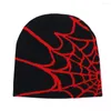 Berets Y2K Gótico Spider Web Lã De Malha Chapéu Para Homens Mulheres Quente Hip Hop Ao Ar Livre Unissex Slouchy Elástico Malha Beanie Crânio Cap