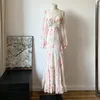 Casual Dresses Guesod Women Silk Long Dress 2023 Autumn Female V-Neck Off The Back Sleeve Designer Fairy Arrive