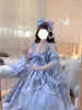 Casual Dresses Blue Lolita Sweet Lovely Fairy Halloween Carnival Party Costume Princess Dress 2023 Summer Bowtie Fluffy Strap Vestidos