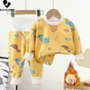 Zestawy odzieży Dziecięce Dziewczyny Pajama kreskówka długie rękaw grube ciepłe topy z spodniami Baby Autumn Zima Sleeping Wear 230907