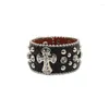 Bangle Black Crystal Crucifix Accessory Armband Bekväm handledsdekoration Gotisk Y2K Style Pu Leather Western Rhinestone Bangles