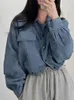 ヴィンテージコーデュロイクロップドジャケット女性韓国ファッション長袖ドローストリングブラウス