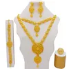 Brincos colar 24k dubai conjuntos de jóias de cor de ouro para mulheres anéis de camada dupla nupcial africano casamento esposa presentes229p