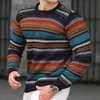 Herren Polos Vintage Gestreifte Strickpullover Männer Casual Langarm Rundhalspullover Tops Für Herren Herbst Winter Mode Lose Strickpullover 230907