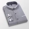 Camisas casuais masculinas roupas manga longa regularfit botão grosso sólido oxford vestido camisa branca único remendo bolso stand 230907