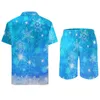 Fatos masculinos faísca floco de neve homens define azul impressão retro camisa casual conjunto de manga curta shorts gráficos verão férias terno tamanho grande