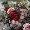 Свадебные цветы NZUK Бордовый свадебный букет Искусственный темно-красный ретро-невеста Pography Ramos Para Novias Boda