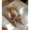 Nouveau 23ss élégant robe de mariée chaussures pompes dame sandales perles sangle marques de luxe pointus talons hauts marque de mode femmes marche talons hauts