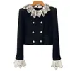 Ladies tweed woolen cloth autumn lace collar double-breasted jacket S M L XLLadies tweed woolen cloth autumn desinger lace collar double-breasted jacket S M L XL