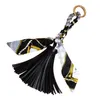 Keychains Leather Tassel Satin Silk Scarves Keychain Bowknot Scarf Pendant Car Purse Bag Keyring Holder Girls Handbag Key Ring Accessories