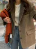 Frauenanzüge Unxx Kaffee Farbe Wolle Blazer Frauen Herbst/Winter 2023 Koreanische Mode -Fischgramm Dicke gepolsterte Anzug Jacke Lady Oberbekleidung