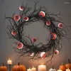 Decorative Flowers Halloween Front Door Wreath High Quality Spooky Party With Light Artificial Glowing Garland For Wall Decor