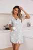 Pijama sexy Ekouaer Pijama con hebilla y cuello en V para mujerLF230908