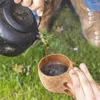 Tasses soucoupes Kuksa tasse en bois tasse à café Portable poignée en bois d'acacia avec lanière en cuir costume à la main boire