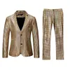 Gouden Plaid Pailletten Glitter Pak Mannen Bruiloft Bruidegom Tuxedo Suits Heren Notched Revers Prom Stadium Kostuum Met Broek Ternos Heren 242R