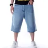 Jeans masculinos verão baggy curto para homem luz azul denim shorts moda hip-hop perna larga solta calças masculinas plus size 30-462542