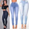 Damen-Jeans, mehrfarbig, Stretch, weiß getünchtes Design, hohe Taille, sexy knöchellange Hose, Bürodame, dünner Bleistift