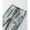 American 2024 Amiirii mode Jean Purple Demin Jeans High Mens Street Mud Yellow sliten Cashew Flower Broken Hole Patch Live FQVB