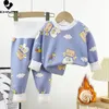 Zestawy odzieży Dziecięce Dziewczyny Pajama kreskówka długie rękaw grube ciepłe topy z spodniami Baby Autumn Zima Sleeping Wear 230907