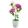 Fleurs décoratives 36 cm Artificielle Rose Bonsaï Fausse Soie Fleur En Plastique En Pot Fausse Plante Maison Bureau Salon Ornement Mini Arbre