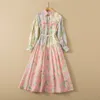 2023 Pink Paisley Print Belted Dress Long Sleeve Notched-Lapel Double Pockets Single-Breasted Casual Dresses S3F201457