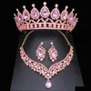 Conjuntos de jóias de cristal rosa nupcial para mulheres menina princesa tiaracrown brinco colar pageant acessórios de baile 230216 gota entrega dh4h6
