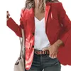 Ternos femininos blazer manga longa único breasted bolsos de aba escritório falso couro lapela terno jaqueta workwear