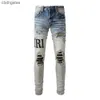 Street 2023 Amiirii Fashion Jean Purple Demin High Jeans Mens Leggings slim patch rotti da uomo #866