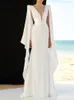 Robes décontractées VKBN Maxi robe femmes 2023 blanc taille haute col en V longueur au sol gland mode Banquet soirée