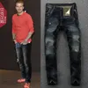 Fashion Men's foreign trade light blue black jeans pants motorcycle biker men washing to do the old fold men Trousers Casual Runway Denim jeans for man