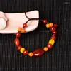 Strand Ethnic Style Red Agate Armband Handrep Kvinnors individualitet Antika handvävda smycken