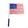 Banner flaggor ledde lysande USA Independence Day Mini Hand Waving Flag Plastic Pole American Drop Delivery Home Garden Festive Dhgarden Dhopf