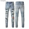 Mens High Demin Lavato Jean Pelle Pesante Amiirii Moda Artigianale Perforato Uomo Viola Qualità 2023 Jeans Gjyb