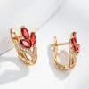 Boucles d'oreilles Kinel 585 couleur or Rose cristal feuille goutte pour femmes rouge naturel Zircon accessoires fête quotidien Vintage bijoux