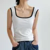 Kvinnors tankar Ribbed Top Vest Slim Spring Korea Stylish Camisole Outfits Contrast Color Summer Beach Basic Female Tank Camis C4892