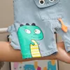 Rompers Lenoyn Summer Children's Denim Strap Pants Boys' Cartoon Pockets Dinosaur Cute Clothing Tshirt Short Sleeve 230907